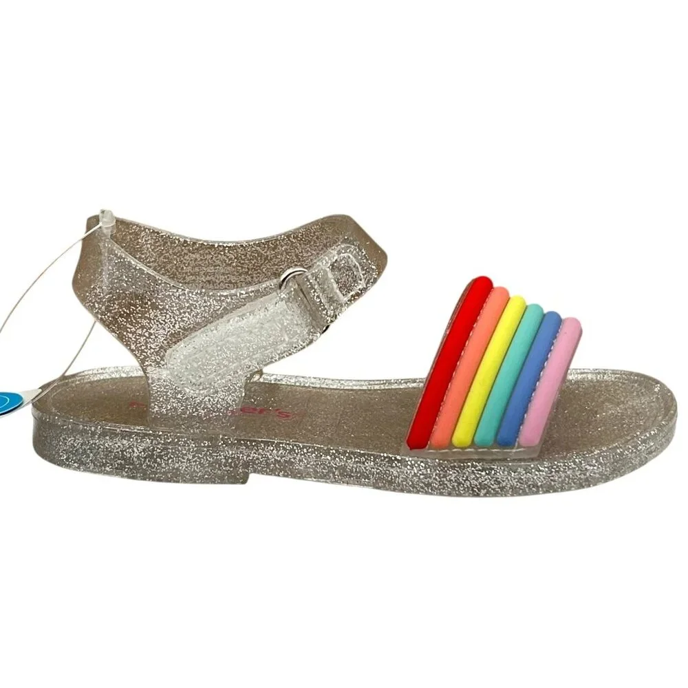 Carters Toddler Girls Jelly Sandals Size 8 Silver Rainbow Flexible & Lightweight